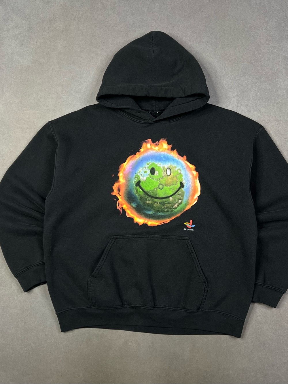 Cactus Jack by Travis Scott Black Hoodie with Flaming Green Smiley Planet